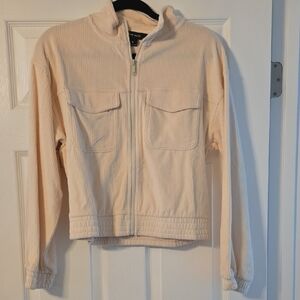 Rae Mode Corduroy Utility Jacket in Light Cream with Zip Front